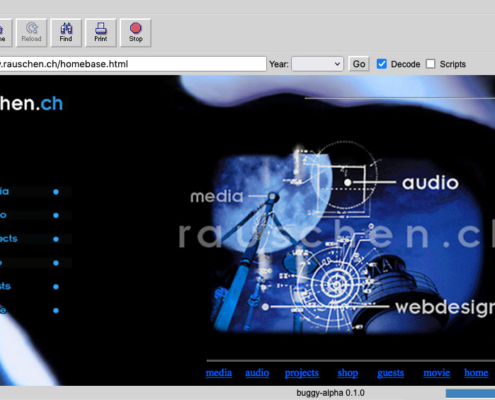 Unsere erste Webseite 1997, Dachbodenfund. Schlicht, aber immerhin schon mit Video und Online-Shop